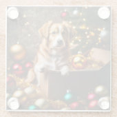 Kerst nieuwsgierige hond glazen onderzetter (Achterkant)
