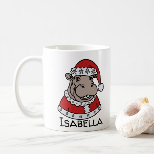 Kerst nijlpaard Gepersonaliseerde naam Koffiemok (Met donut)