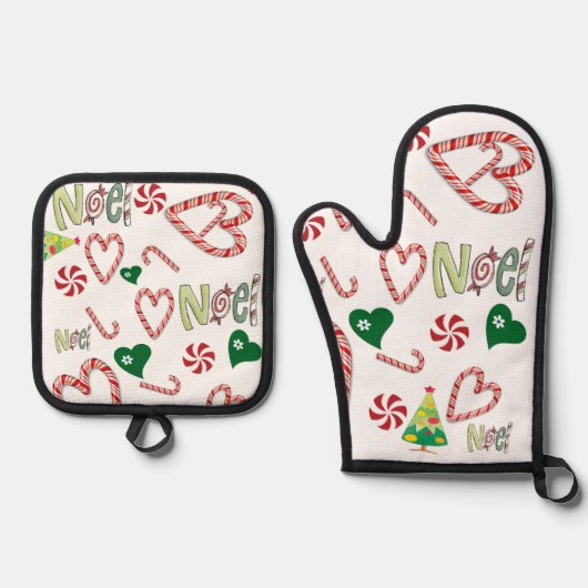 Kerst Noel Oven Mitt & Pot Houders Ovenwant & Pannenlap Set (Voorkant)