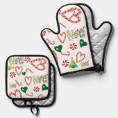 Kerst Noel Oven Mitt & Pot Houders Ovenwant & Pannenlap Set (Voorkant / Achterkant)