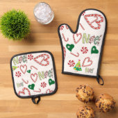 Kerst Noel Oven Mitt & Pot Houders Ovenwant & Pannenlap Set (Top down)