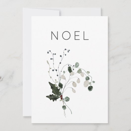 Kerst Noel Rustieke Minimal Holly Greenery Feestdagenkaart (Voorkant)