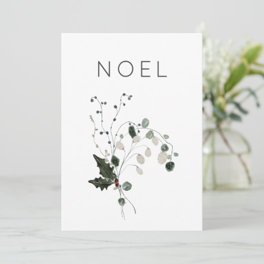 Kerst Noel Rustieke Minimal Holly Greenery Feestdagenkaart (Staand voorkant)