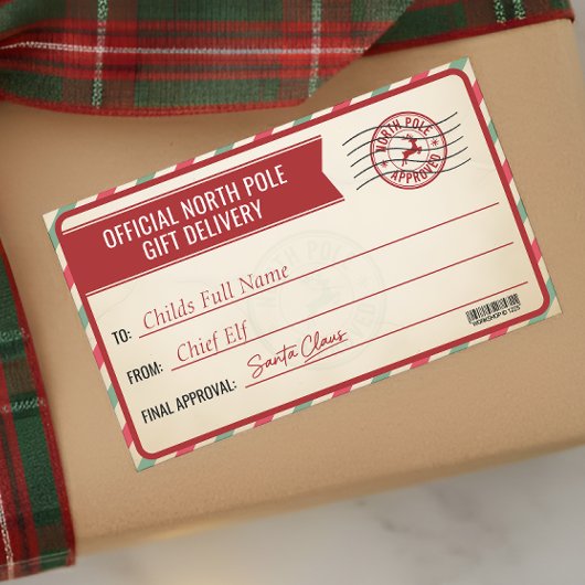 Kerst Noordpool Levering Aangepaste Naam Pakket Rechthoekige Sticker