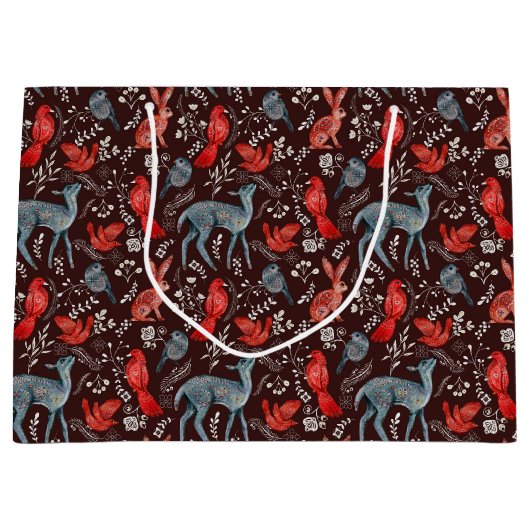 Kerst Noordse Patroonontwerper, konijn, rode vogel Groot Cadeauzakje (Voorkant)