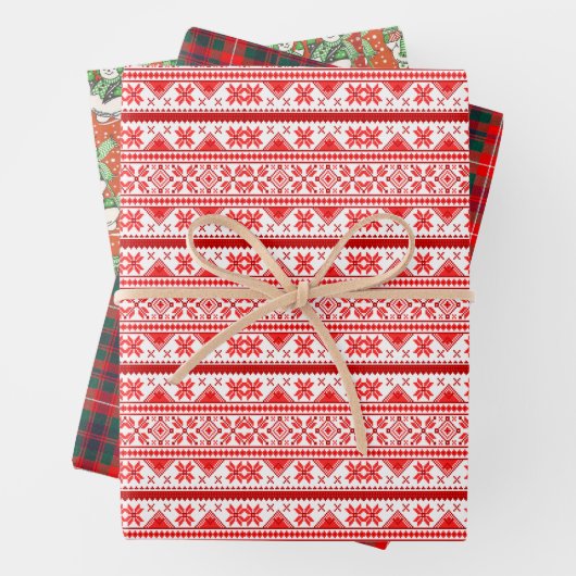 Kerst-Noorse Sweater Red Pset Snowman Inpakpapier Vel (In situ)