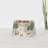 Kerst Nordic bos scène met rendieren. Feestdagen Kaart (Voorkant)