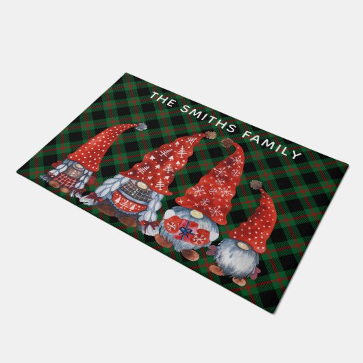 Kerst Nordic Family Gnomen Groen Plaid Deurmat (Schuin)