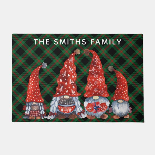 Kerst Nordic Family Gnomen Groen Plaid Deurmat (Voorkant)