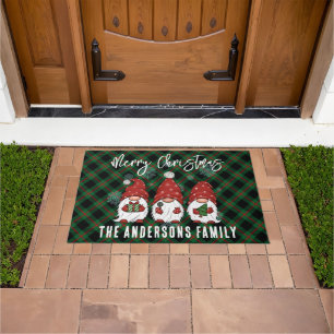 Kerst Nordic Family Gnomen Groen Plaid Deurmat