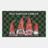 Kerst Nordic Family Gnomen Groen Plaid Rechthoekige Sticker (Voorkant)