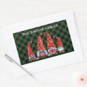 Kerst Nordic Family Gnomen Groen Plaid Rechthoekige Sticker (Envelop)