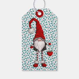 Kerst Nordic Gnome Mistletoe Patroon Cadeaulabel