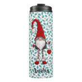 Kerst Nordic Gnome Mistletoe Patroon met naam Thermosbeker (Voorkant)