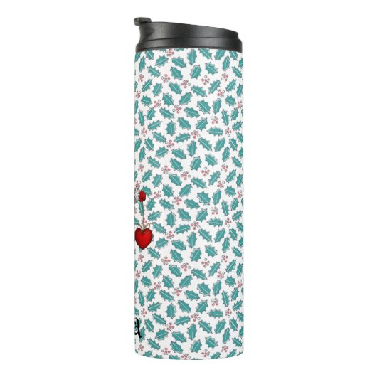 Kerst Nordic Gnome Mistletoe Patroon met naam Thermosbeker (Geroteerd rechts)