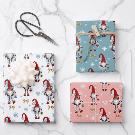 Kerst Nordic Gnomen Patroon Inpakpapier Vel (Voorkant)