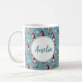 Kerst Nordic Kabouters Blauw Patroon Met Naam  Koffiemok