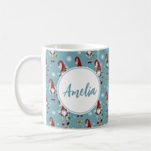 Kerst Nordic Kabouters Blauw Patroon Met Naam  Koffiemok