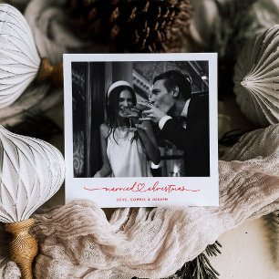 Kerst Nostalgie Rood Instant Foto Nieuwgetrouwde Feestdagenkaart