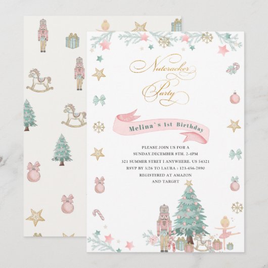 Kerst Notenkraker Ballet Roze waterverf baby s Kaart (Voorkant / Achterkant)