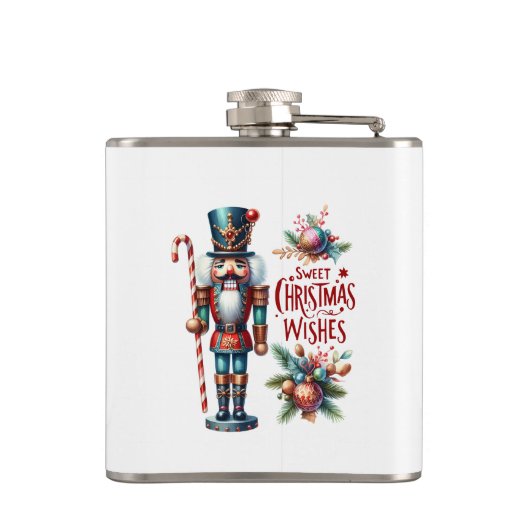 Kerst Notenkraker Candy Cane Kerstwensen Heupfles (Achterkant)