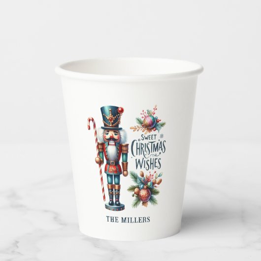 Kerst Notenkraker Candy Cane Kerstwensen Papieren Bekers (Voorkant)