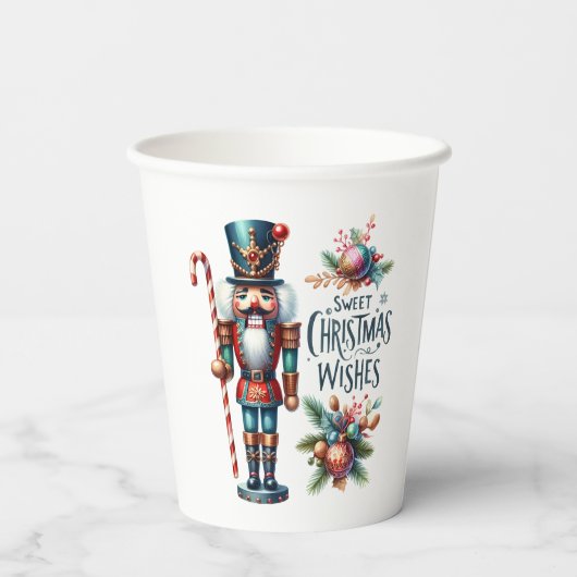 Kerst Notenkraker Candy Cane Kerstwensen Papieren Bekers (Achterkant)