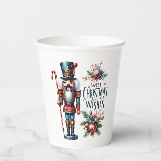 Kerst Notenkraker Candy Cane Kerstwensen Papieren Bekers (Voorkant)