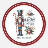 Kerst Notenkraker Candy Cane Kerstwensen Ronde Sticker (Voorkant)