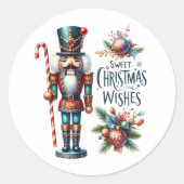 Kerst Notenkraker Candy Cane Kerstwensen Ronde Sticker (Voorkant)