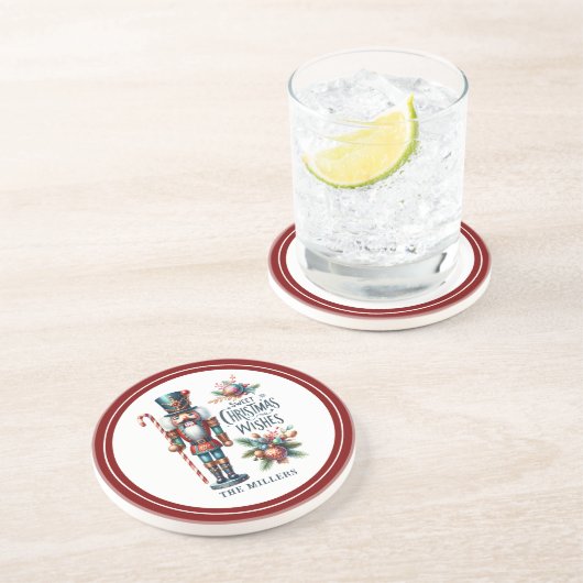 Kerst Notenkraker Candy Cane Kerstwensen Zandsteen Onderzetter (Zijkant)