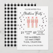 Kerst Notenkraker Gingham Uitnodigingen (Voorkant / Achterkant)