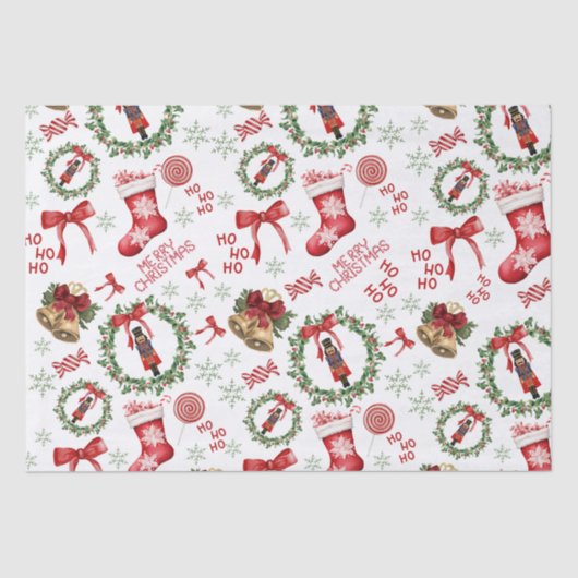 Kerst Notenkraker Kousen Rood Weefselpapier Tissuepapier (Voorkant)