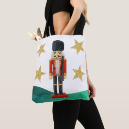 Kerst Notenkraker met Gouden Glitter Sterren Tote Bag