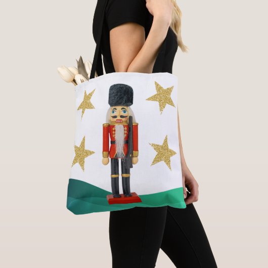 Kerst Notenkraker met Gouden Glitter Sterren Tote Bag (Dichtbij)