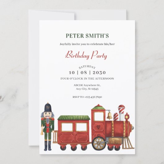 Kerst notenkraker met trein verjaardag kerst kaart (Voorkant)