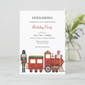 Kerst notenkraker met trein verjaardag kerst kaart (Staand voorkant)