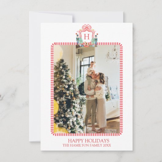 Kerst Notenkraker Monogram Foto Grandmillennial Feestdagenkaart (Voorkant)