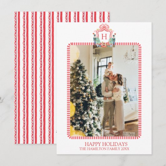 Kerst Notenkraker Monogram Foto Grandmillennial Feestdagenkaart (Voorkant / Achterkant)