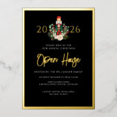 Kerst Notenkraker Open Huis Script Goud Folie Uitnodiging (Voorkant)