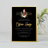 Kerst Notenkraker Open Huis Script Goud Folie Uitnodiging (Staand Voorkant)