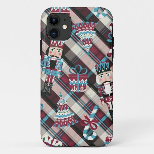 Kerst Notenkraker Plaid Blauw Bourgondië Case-Mate iPhone Case (Achterkant)