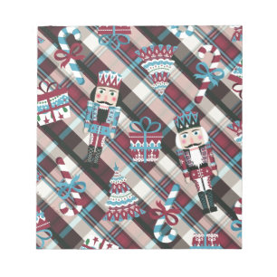 Kerst Notenkraker Plaid Blauw Burgundy Notitieblok
