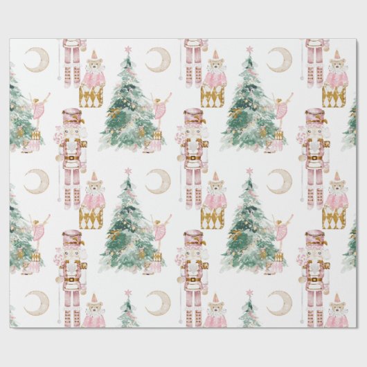 Kerst Notenkraker roze winter wonderland Cadeaupapier (Vlak)
