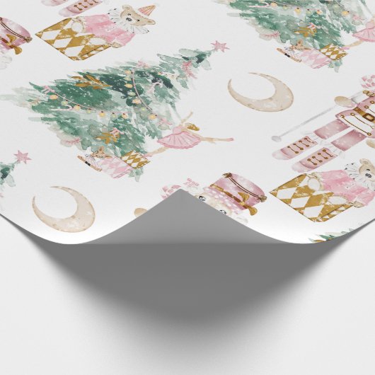 Kerst Notenkraker roze winter wonderland Cadeaupapier (Hoek)