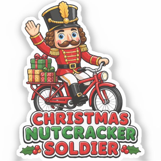 Kerst Notenkraker Soldaat op Fiets Sticker (Voorkant)