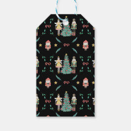 Kerst Notenkraker Soldaten & Feeën op Zwart Cadeaulabel