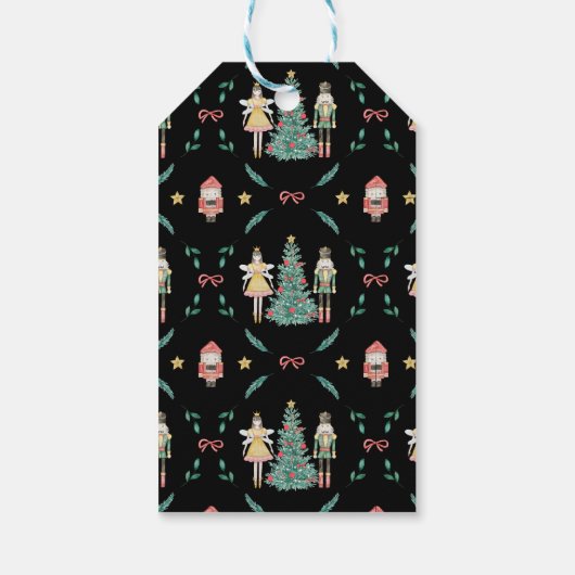 Kerst Notenkraker Soldaten & Feeën op Zwart Cadeaulabel (Achterkant)
