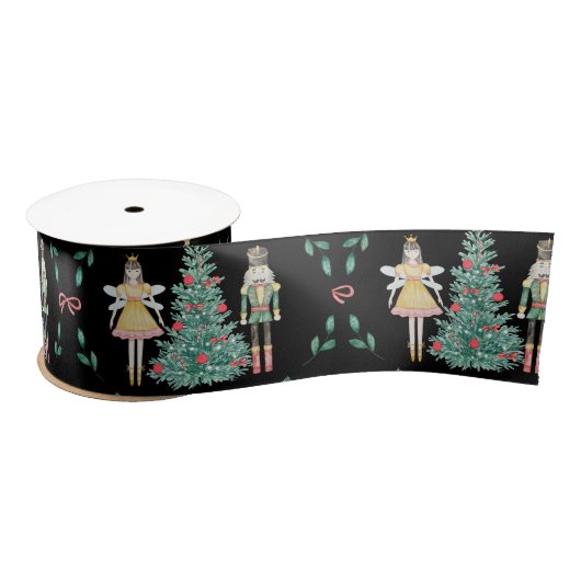 Kerst Notenkraker Soldaten & Feeën op Zwart Satijnen Lint (Spoel)