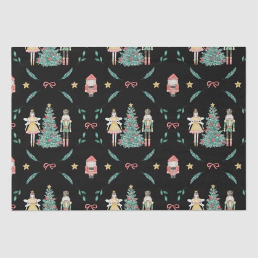 Kerst Notenkraker Soldaten & Feeën op Zwart Tissuepapier (Voorkant)